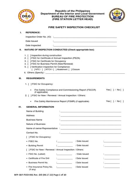FSED 61F Fire Safety Inspection Checklist Rev.00 .